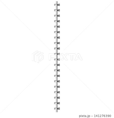 Metal spiral binder realistic vector, steel bound wire rings spring, square holes on paper sheet and straight stitches Metal spiral binder realistic vector, steel bound wire rings spring, square holes on paper sheet and straight stitches 141276390