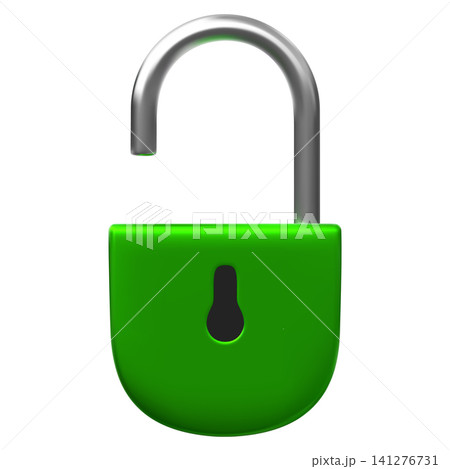 3D realistic chrome metallic padlock vector icon, green steel open padlock, protection and security concept, privacy 3D realistic chrome metallic padlock vector icon, green steel open padlock, protection and security concept, privacy 141276731