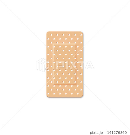 Medical patch 3D vector illustration, realistic first aid beige breathable wound adhesive plaster perforated 141276860
