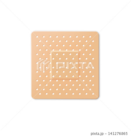 Medical patch, 3D vector realistic beige adhesive plaster square shape with circles pattern for skin wound first aid Medical patch, 3D vector realistic beige adhesive plaster square shape with circles pattern for skin wound first aid 141276865