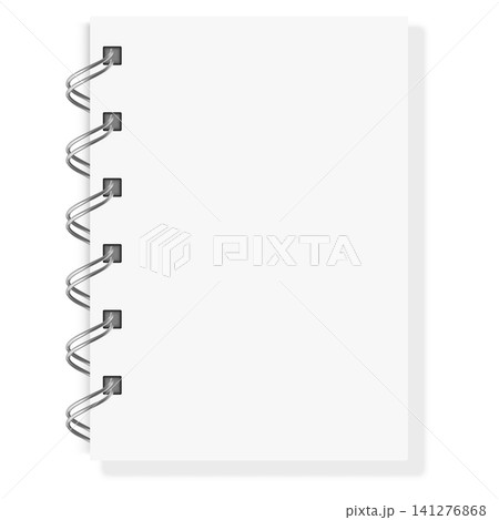Notebook with metal spiral binder vector realistic mockup, steel binder clip, notepad, album with white paper sheets Notebook with metal spiral binder vector realistic mockup, steel binder clip, notepad, album with white paper sheets 141276868