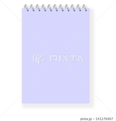 Notebook with metal spiral binder and lilac cover vector realistic mockup, steel binder clip, notepad, album closed Notebook with metal spiral binder and lilac cover vector realistic mockup, steel binder clip, notepad, album closed 141276907