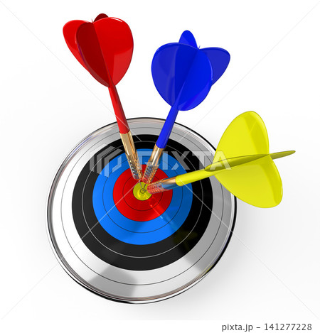 Dartboard with arrows isolated on white background - 3D illustration Dartboard with arrows isolated on white background - 3D illustration 141277228