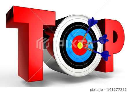 Top concept - dartboard with arrows, white background - 3D illustration Top concept - dartboard with arrows, white background - 3D illustration 141277232