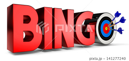 Bingo concept - dartboard with arrows, white background - 3D illustration Bingo concept - dartboard with arrows, white background - 3D illustration 141277240