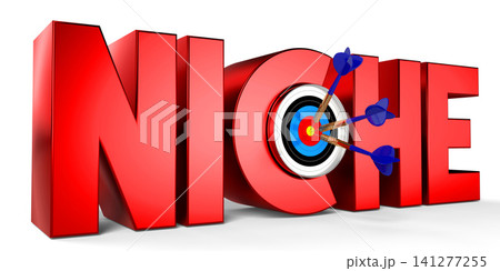 Niche concept - dartboard with arrows, white background - 3D illustration Niche concept - dartboard with arrows, white background - 3D illustration 141277255
