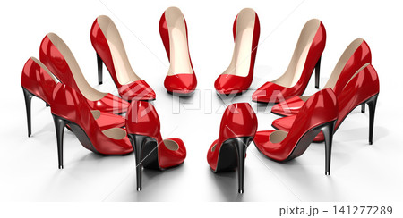 Red high heel shoes - 3D illustration Red high heel shoes - 3D illustration 141277289