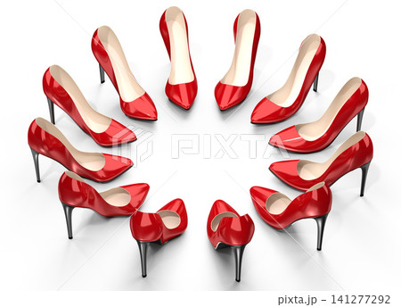 Red high heel shoes - 3D illustration 141277292