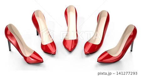 Red high heel shoes - 3D illustration Red high heel shoes - 3D illustration 141277293