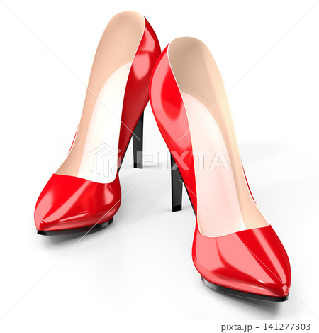 Red high heel shoes - 3D illustration Red high heel shoes - 3D illustration 141277303