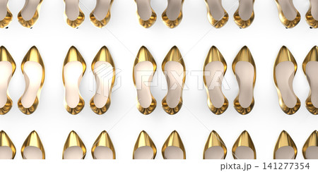 Golden high heel shoes - 3D illustration Golden high heel shoes - 3D illustration 141277354
