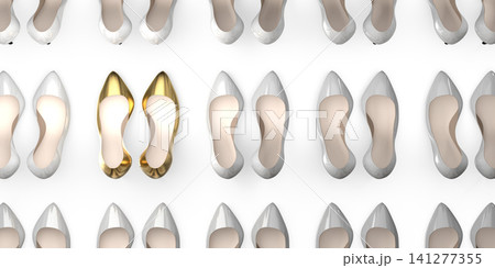 Golden high heel shoes - 3D illustration Golden high heel shoes - 3D illustration 141277355