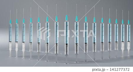 Many syringes isolated on grey background - 3D illustration Many syringes isolated on grey background - 3D illustration 141277372