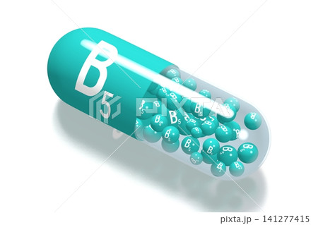 Vitamin B5 concept - blue pill on white background - 3D illustration Vitamin B5 concept - blue pill on white background - 3D illustration 141277415
