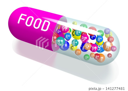 Food concept - violet capsule on white background - 3D illustration 141277481