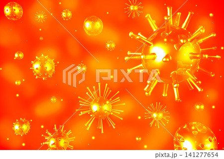 Many virus cells on orange background - 3D illustration 141277654