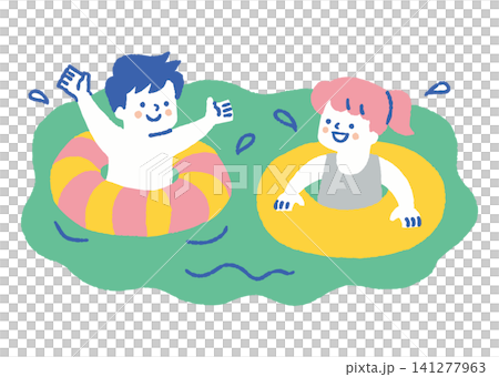 孩子們在海裡玩充氣泳圈,其樂融_color 孩子們在海裡玩充氣泳圈,其樂融_color 141277963