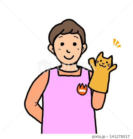 パペットを持った男性保育士のイラスト パペットを持った男性保育士のイラスト 141278017