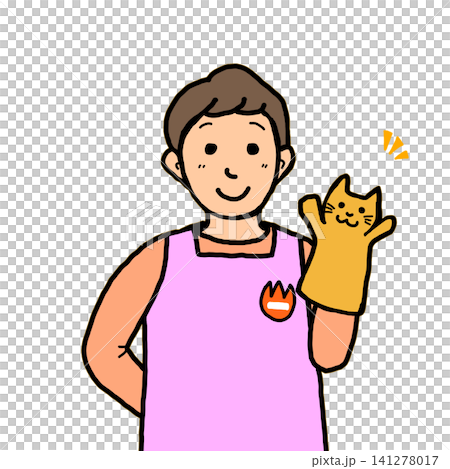 パペットを持った男性保育士のイラスト パペットを持った男性保育士のイラスト 141278017