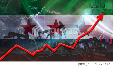 Growth of oil industry with Syrian flag. Oil production with Syrian flag, Oil pumps with Syrian flag 141278352