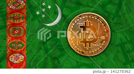 Investors in Blockchain Technology with Turkmenistan flag background. Bitcoin cryptocurrency with Turkmen flag Investors in Blockchain Technology with Turkmenistan flag background. Bitcoin cryptocurrency with Turkmen flag 141278362