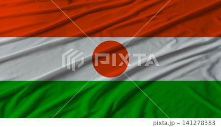 Niger flag waving. Flag of Niger with cloth texture Niger flag waving. Flag of Niger with cloth texture 141278383