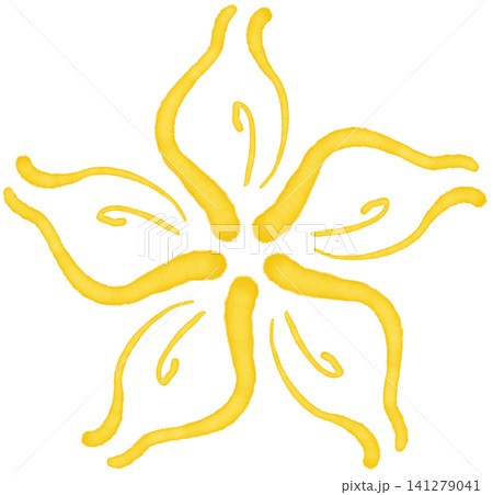It is a yellow line drawing in the shape of a flower. 141279041