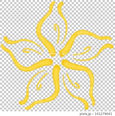 It is a yellow line drawing in the shape of a flower. 141279041