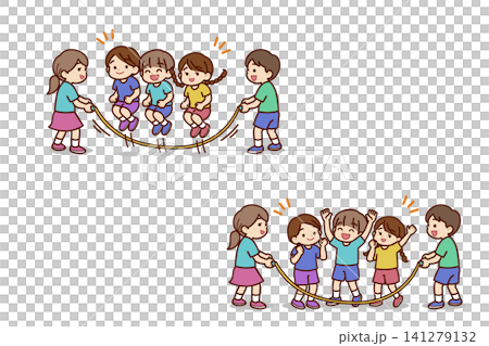 大縄跳びで遊ぶ子供たちのイラスト 大縄跳びで遊ぶ子供たちのイラスト 141279132