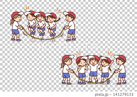 An illustration of children playing jump rope. An illustration of children playing jump rope. 141279133