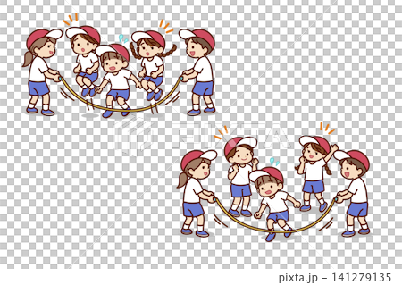 An illustration of children playing jump rope. An illustration of children playing jump rope. 141279135