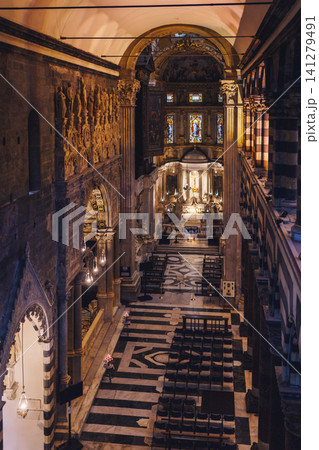GENOA, ITALY - NOVEMBER 4, 2018: Interior of Cathedrale di San Lorenzo or Cathedral of Saint Lawrence GENOA, ITALY - NOVEMBER 4, 2018: Interior of Cathedrale di San Lorenzo or Cathedral of Saint Lawrence 141279491