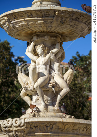 MESSINA, ITALY - NOVEMBER 06, 2018 - The fountain of Orion on Piazza del Duomo and its details MESSINA, ITALY - NOVEMBER 06, 2018 - The fountain of Orion on Piazza del Duomo and its details 141279715
