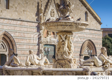 MESSINA, ITALY - NOVEMBER, 06 - Messina Duomo Cathedral with astronomical clock and fountain of Orion MESSINA, ITALY - NOVEMBER, 06 - Messina Duomo Cathedral with astronomical clock and fountain of Orion 141279721