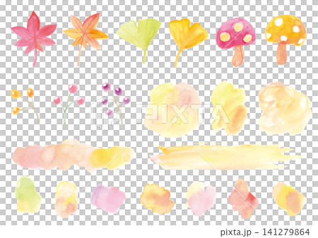 Watercolor autumn-themed plant and design parts set Watercolor autumn-themed plant and design parts set 141279864