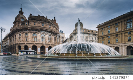 GENOA, ITALY - NOVEMBER 04, 2018 - Fountain on Piazza de Ferrari 141279874