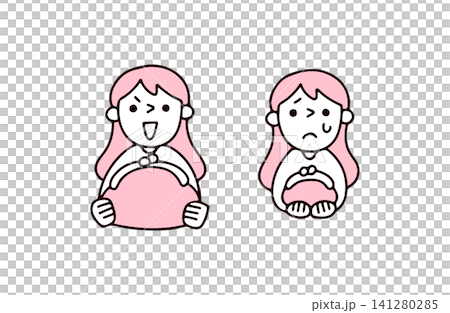 A set of illustrations of a young woman with money and a young woman with little money. A set of illustrations of a young woman with money and a young woman with little money. 141280285