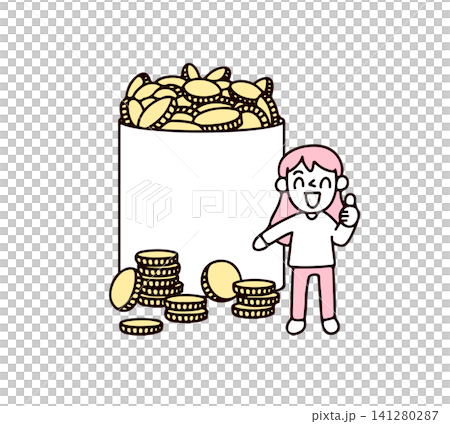 たくさんお金が貯まって喜ぶ若い女性のイラスト たくさんお金が貯まって喜ぶ若い女性のイラスト 141280287