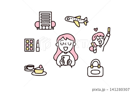 自分へのご褒美を何にしようか考える若い女性のイラスト 141280307