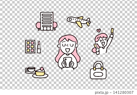 自分へのご褒美を何にしようか考える若い女性のイラスト 141280307