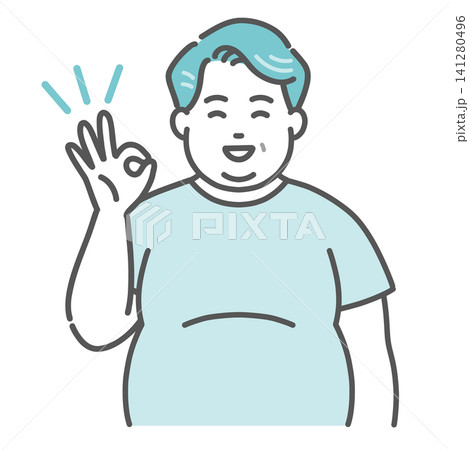 肥満体型の中年男性が笑顔でOKサインを出しているイラスト(賛成・納得) 肥満体型の中年男性が笑顔でOKサインを出しているイラスト(賛成・納得) 141280496