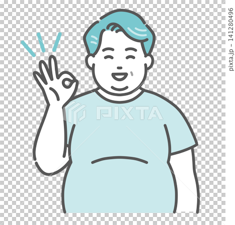 肥満体型の中年男性が笑顔でOKサインを出しているイラスト(賛成・納得) 肥満体型の中年男性が笑顔でOKサインを出しているイラスト(賛成・納得) 141280496