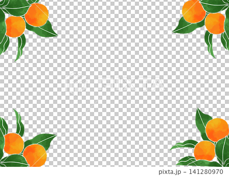 Orange corner frame illustration: A cute frame adorned with fresh citrus fruits and leaves. Orange corner frame illustration: A cute frame adorned with fresh citrus fruits and leaves. 141280970