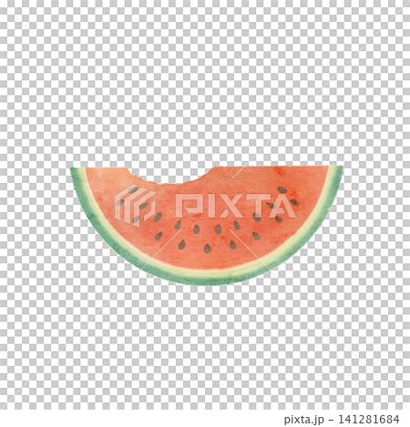 An illustration of a partially eaten, cut watermelon. An illustration of a partially eaten, cut watermelon. 141281684