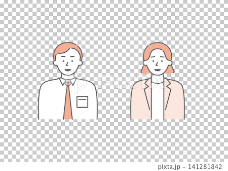 喜怒哀楽の「楽」の表情をしている二人組のビジネスパーソンのイラストセット4（ピンク） 141281842