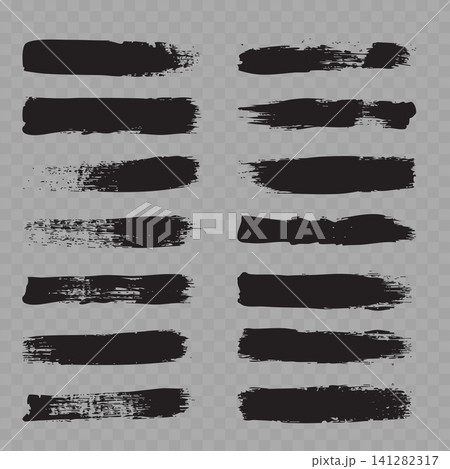 Vector Black Grunge Brush Stroke Set. Rough Ink Smears, Dry Paint Lines and Distressed Textures on Transparent Background. Vector Black Grunge Brush Stroke Set. Rough Ink Smears, Dry Paint Lines and Distressed Textures on Transparent Background. 141282317