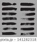 Vector Black Grunge Brush Stroke Set. Rough Ink Smears, Dry Paint Lines and Distressed Textures on Transparent Background. 141282318