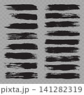 Vector Black Grunge Brush Stroke Set. Rough Ink Smears, Dry Paint Lines and Distressed Textures on Transparent Background. 141282319