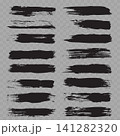 Vector Black Grunge Brush Stroke Set. Rough Ink Smears, Dry Paint Lines and Distressed Textures on Transparent Background. 141282320
