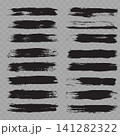 Vector Black Grunge Brush Stroke Set. Rough Ink Smears, Dry Paint Lines and Distressed Textures on Transparent Background. 141282322